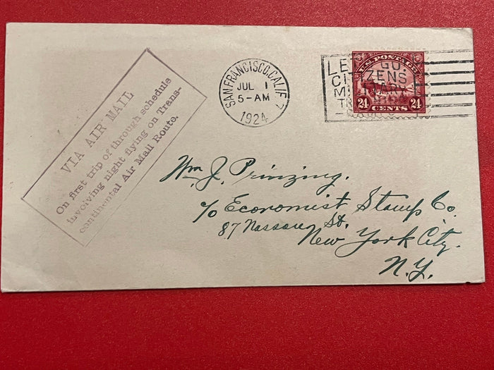 First Night Flight Air Mail.  1924