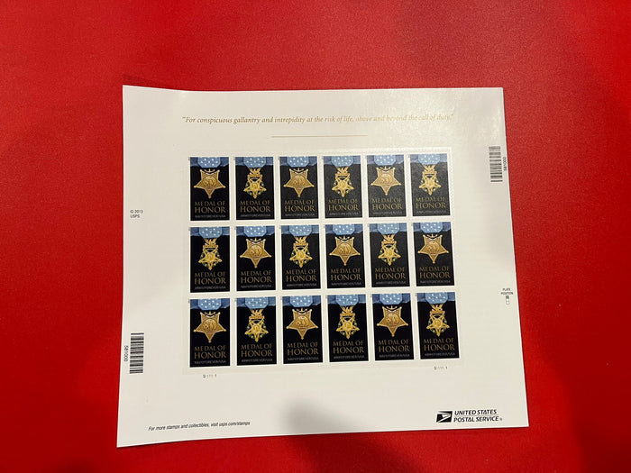 2013 Forever Stamp - Medal of Honor Army-Navy-Air Force, Folio of 20 stamps