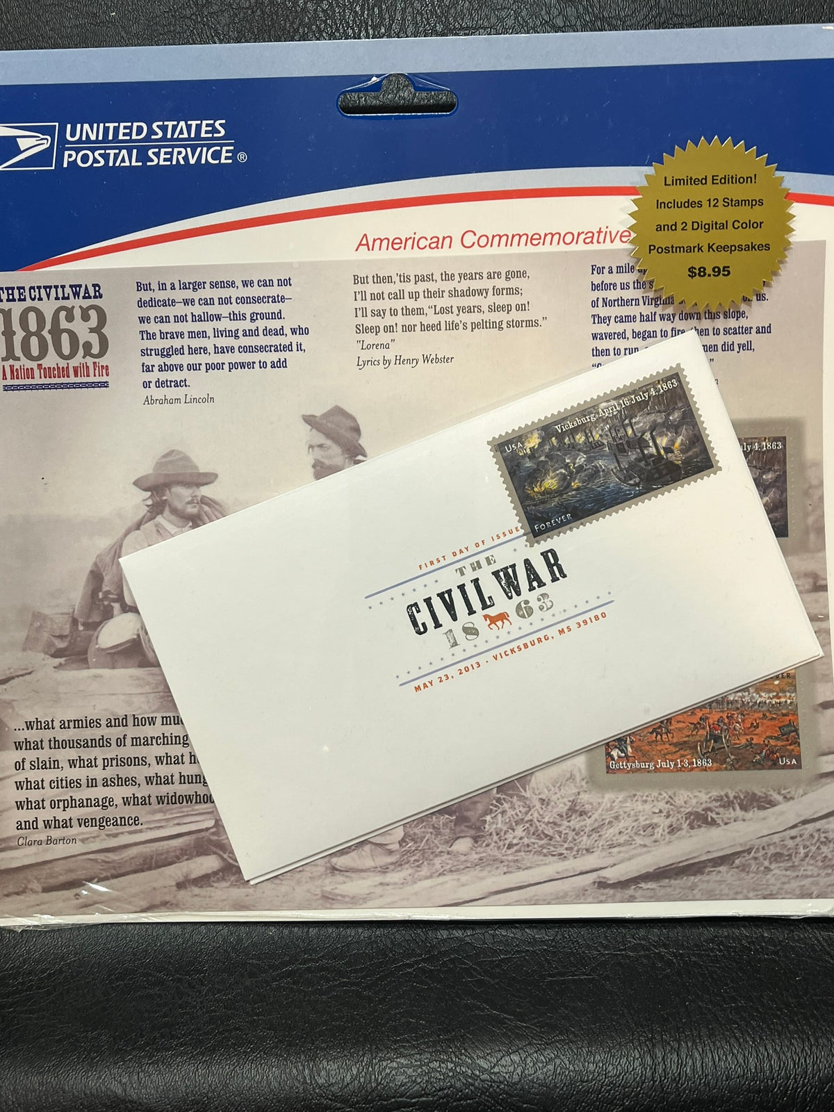 The Civil War 1863, A Nation Touched wwith Fire; American Commemorative Stamp; Cancellation Keepsakes