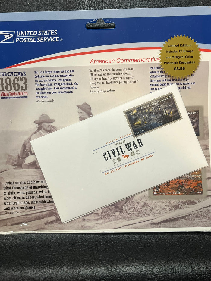 The Civil War 1863, A Nation Touched wwith Fire; American Commemorative Stamp; Cancellation Keepsakes